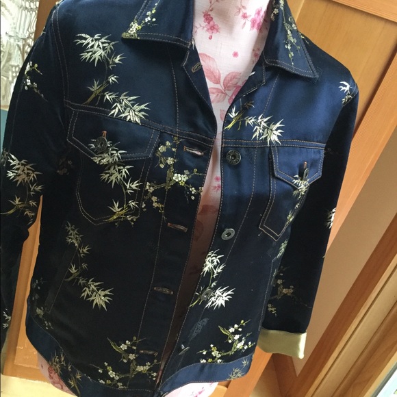 Silk Box Jackets & Blazers - Silk Box Silk embroidered silk lined jean jacket